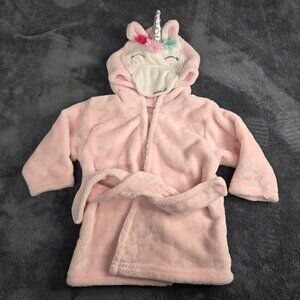 HB Baby Girl Unicorn Bathrobe Size 0-9 Months Pink Long Sleeves Hooded